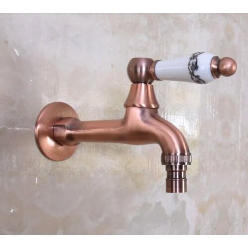 Antique Red Copper Brass Single Ceramic Flower Pattern Handle washer faucet wall mounted Laundry bathroom Mop Water Tap aav307