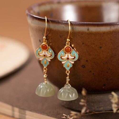 Bastiee Bastiee Earrings For Women Vintage Silver 925 Jewelry Korean Earrings Jade Dangle Earrings Silver Earrings Golden Plated