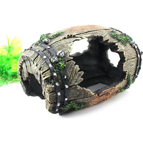 Resin Barrel Hide Cave reptile turtle box Aquarium Fish Tank Artificial Barrel Resin Ornament Cave Landscaping Decoration