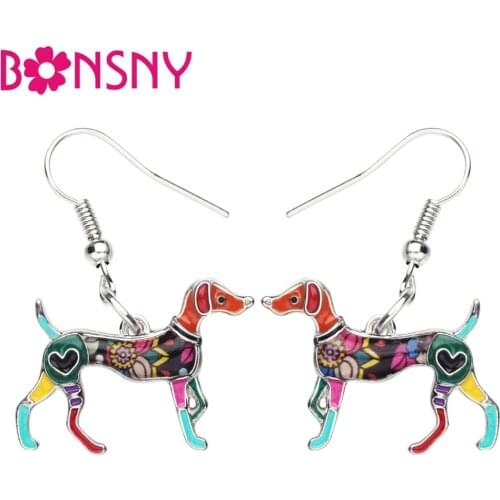 Bonsny Statement Enamel Alloy Whippet Dog Earrings Dangle Drop Big Long Fashion Cartoon Animal Jewelry For Women Girls Gift Pets