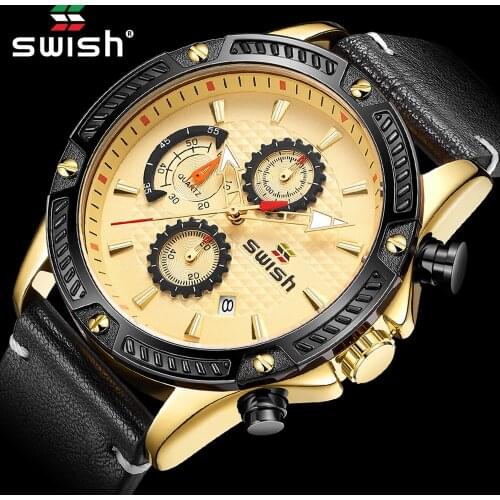 Leather Strap Reloj Hombre Luxury Golden Watches Men Top Brand Luxury Sporty Design Chronograph Watch Waterproof Military Clock