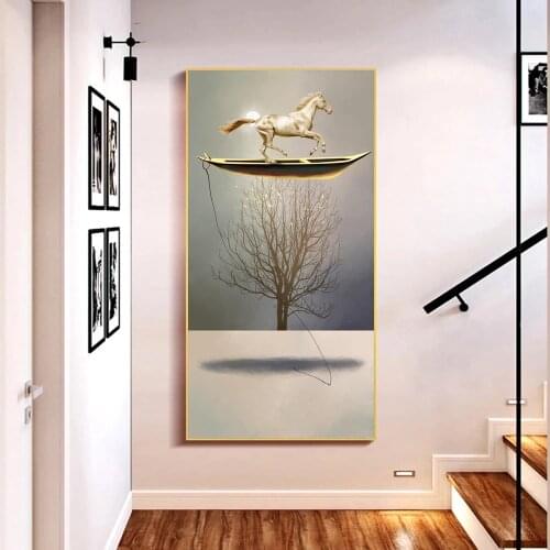 Fantasy Lonely Thinker and Golden Boat Posters and Prints Canvas Painting Wall Art for Living Room Home Cuadros Decor