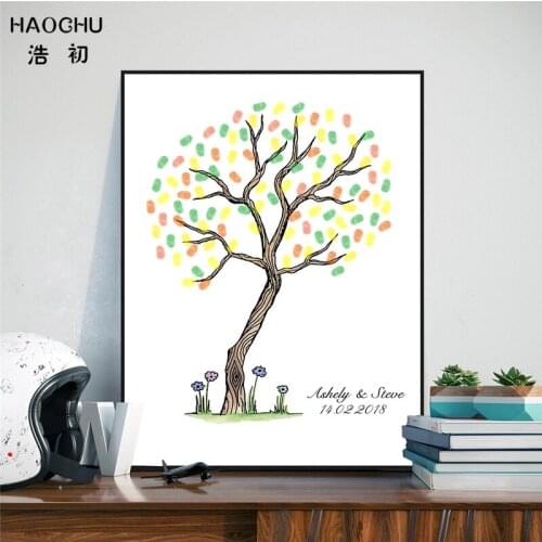 HAOCHU Canvas Fingerprint Comunion Guest Book Painting Party Decoration Birthday Baptism Wall Ornaments With Ink Pad