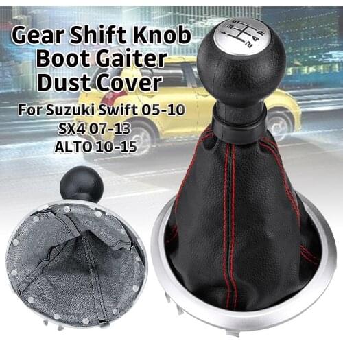 For Suzuki Swift 05-10 SX4 07-13 ALTO 10-15 Leather Gear Shift Knob Boot Gaiter Dust Cover Collar Frame With 5 Speed Shift Knob