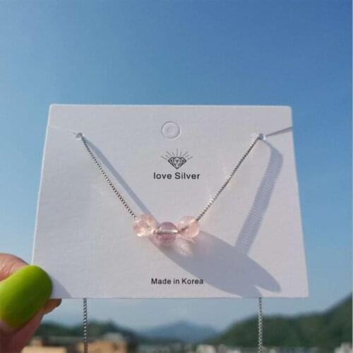 Creative Natural Pink Strawberry Crystal Female Fashion 925 Sterling Silver Jewelry Three Stone Ball Pendant Necklaces H363