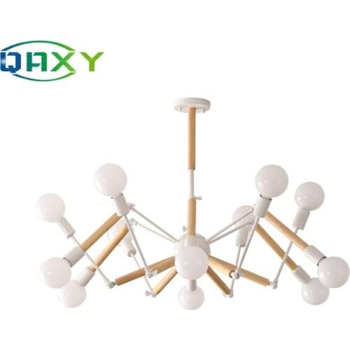 Nordic White Metal/Wooden Chandelier E27 110v-240v Led Chandeliers With 6/8/12 Heads Suspension Luminaire Hanging Lamp[DU2208]