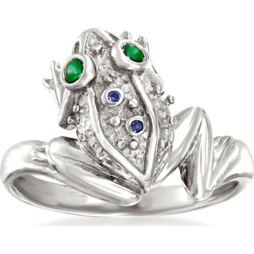 Fashion Jumping Frog Exaggerated Ring Silver Plated Green Stone Animal Rings For Men Women Punk Party Fashion Jewelry A4M973