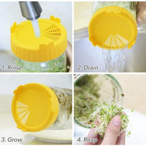 Food Grade Mesh Sprout Cover Kit, Seed Crop Germination, Vegetable Silicone Sealing Ring Lid for Mason Jar
