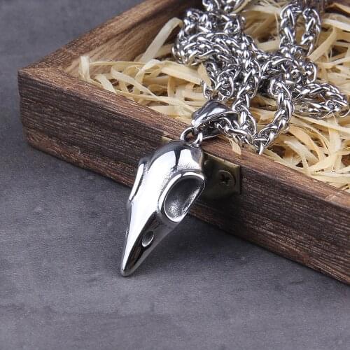 Never Fade Norse Small Raven Skull necklace for women with wooden box as gift