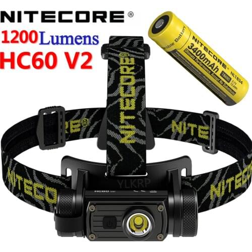 Nitecore hc60 V2 1200 lumen USB rechargeable headlamp with nl1834 battery