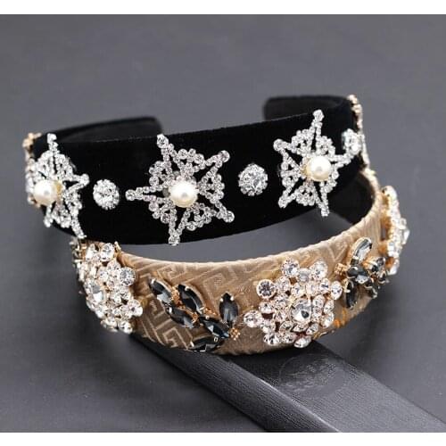 New Baroque five-pointed star rhinestone pearl geometric headband Baroque fashion cocktail luxury personality headband 879