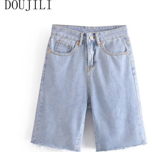 DOUJILI Casual Wearing Shorts High Quality Zipper Pocket Denim Short Jeans Loose Short Pants For Women