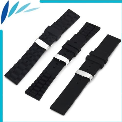 Silicone Rubber Watch Band 20mm 22mm 23mm 24mm for Movado Hidden Clasp Strap Wrist Loop Belt Bracelet Black + Spring Bar + Tool