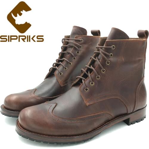 Sipriks Italian Handmade Mens Sewing Ankle Boots Vintage Wingtip Ankle Boots Lace Up Keep Warm Wool Boots Snow Winter High Tops