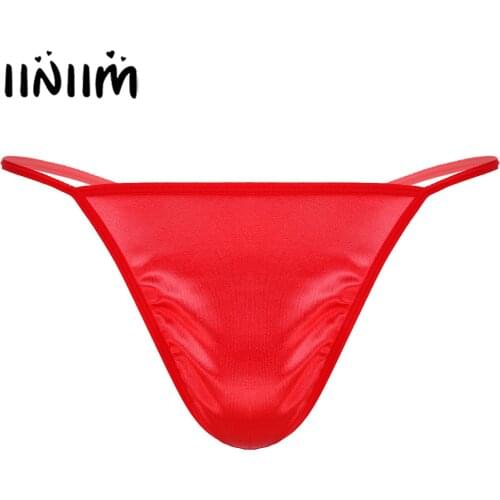 Mens Lingerie Satin Panties Bulge Pouch G-string Thongs Briefs Solid Color Low Waist Open Butt T-back Underpants Underwear