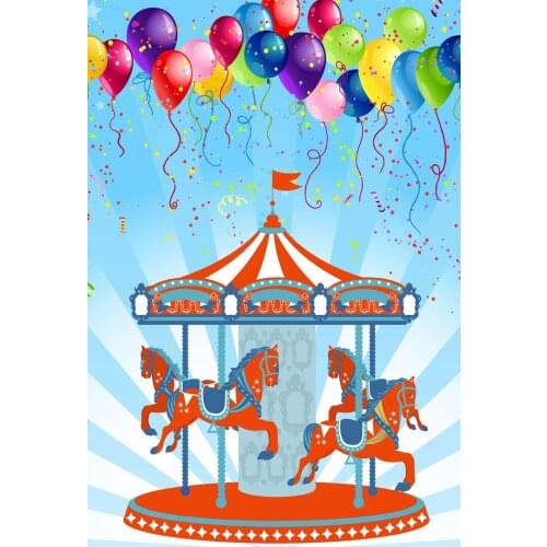 VinylBDS Photography Backdrops 10x10ft Carousel Baby Shower Backdrop Colorful Balloons Photobooth Backdrop Fairy Backdrops