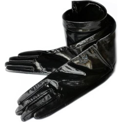 Lady 75cm(29.5") long plain super long top shining patent leather shoulder opera long gloves