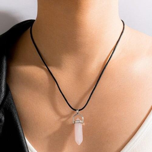 HuangTang Multicolour Natural Stone Pendant Necklace for Women Creative Hexagonal Bullet Choker Necklaces Collar Brincos 2526