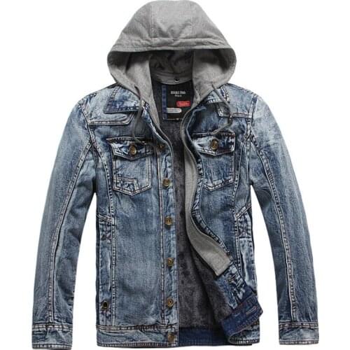 Winter Denim Jacket Wool Liner Fleece Thick Warm Vintage Jeans Coat Men Hooded Collar Motorcycle Jacket Men Chaquetas Hombre