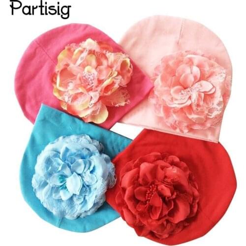 Winter Baby Girl Floral Cotton Beanie Hat Kids Caps Wiith Big Flower Childrens Accessories