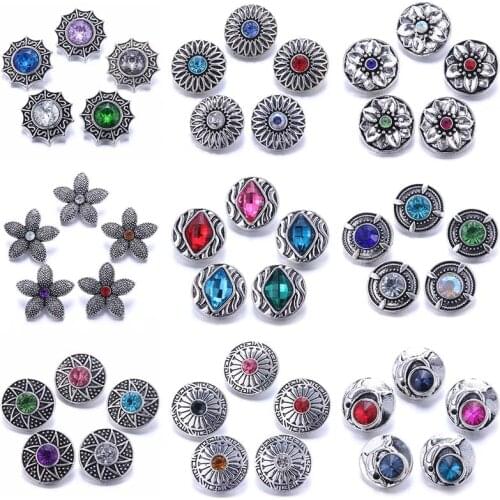 10pcs/lot Multicolor Snaps Jewelry Mixed 18mm Snap Button with Crystal Rhinestone Button For 18mm Snap Bracelets Bangles