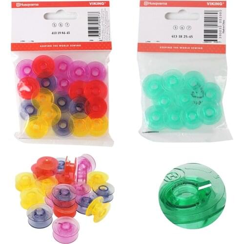 10PCS Green Plastic Sewing Machine Bobbins Set #4131825-45 for Husqvarna Viking White with Thread Hole #4131984-45