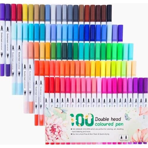 100 Colors Double Head Coloured Pen Set Art Marker Watercolor Fine Liner Drawing Brush Pens For Kids Art Painting Supplies