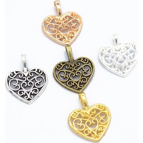 100 Pieces/Lot 18*14mm Metal Heart Shape Pendant Necklace Bracelet Accessories DIY Charms For Jewelry Making
