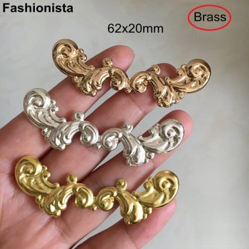 20 Pcs -Brass Flourish Stamping Victorian,Ornate Wave,Steampunk,Art Nouveau Brass Supplies,Jewelry Storage Gold,Silver 62x20mm-A