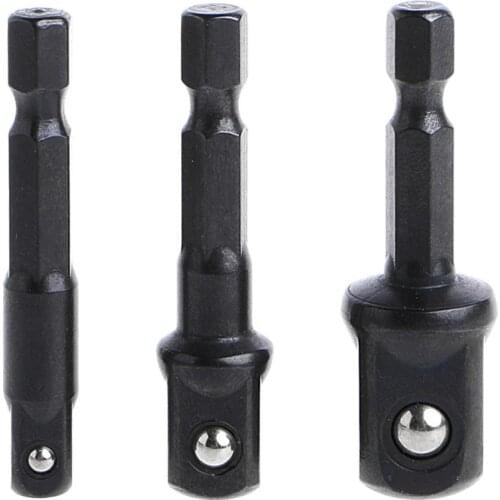 3 Pcs Socket Adapter Set Hex Shank to 1/4 3/8 1/2 Inch Impact Driver Drill Bits