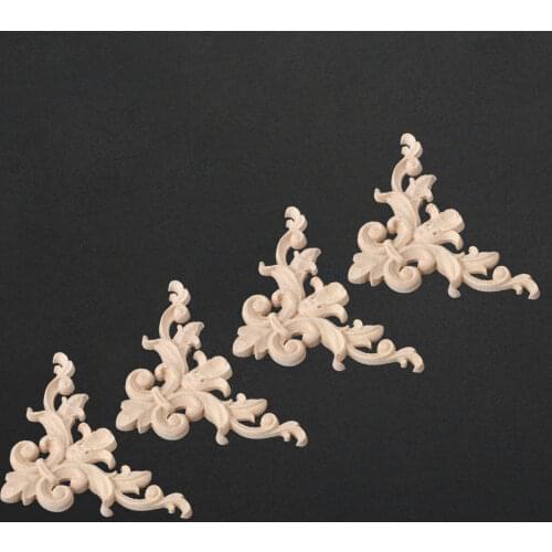 4pcs/set Woodcarving Flower Corner Decal Wooden Figurines Crafts Appliques Frame Onlay Wall Door Furniture Decor 8.5cm European