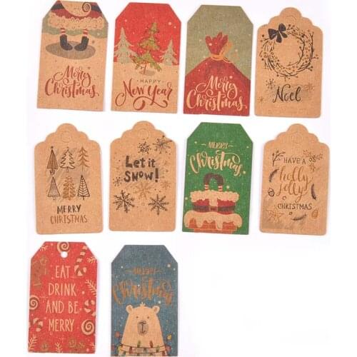 50Pcs Mixed Kraft Paper Card Santa Claus Tree Paper Tag HangTag Gifts DIY Party Candy Box Baking Label Christmas Decor C3010