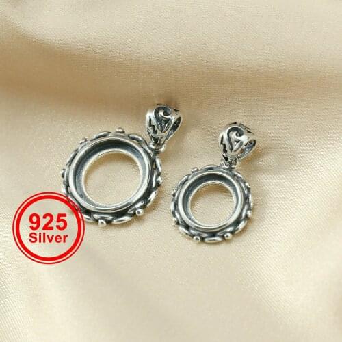 7-12MM Round Vintage Style Antiqued Solid 925 Sterling Silver Pendant Charm Bezel Settings 1411225