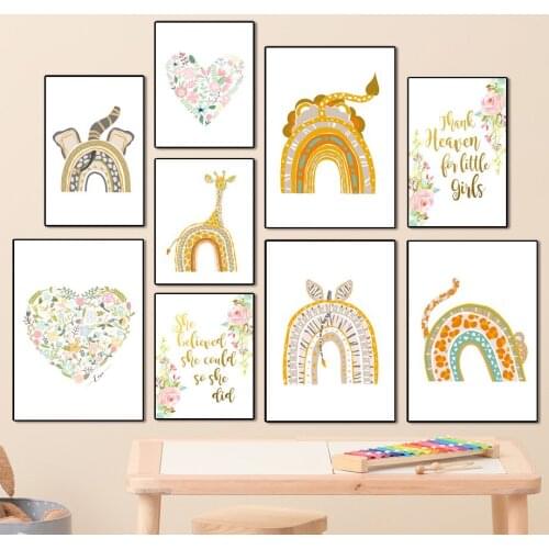 Boho Rainbow Lion Giraffe Leopard Wild Animals Wall Art Canvas Painting Nordic Posters And Prints Wall Pictures Kids Room Decor