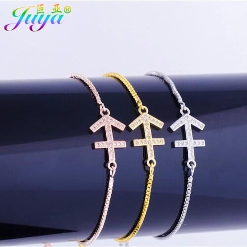 New 12 Constellation Zodiac Symbol Micro Pave Zircon Sagittarius Connector Charm Bracelet Fit Handmade Women Jewelry Making Gift