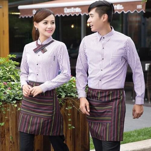 Fast Food Shop Waitress Uniform Restaurant Long Sleeve Womens Overalls Shirts Hotel Coffee Shops Dining Waiter Work Wear H2380