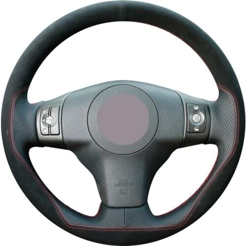 Black Suede Black Leather Car Steering Wheel Cover for Toyota Yaris Vios RAV4 2006-2009 Scion XB 2008