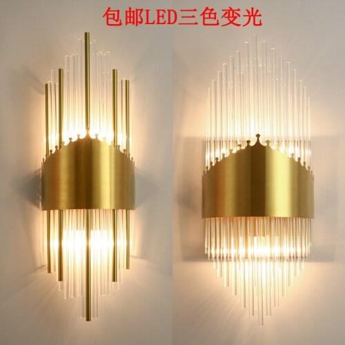 Loft living room decoration crystal wall lights crystal bedroom light wood crystal bedside living room corridor wall lamp