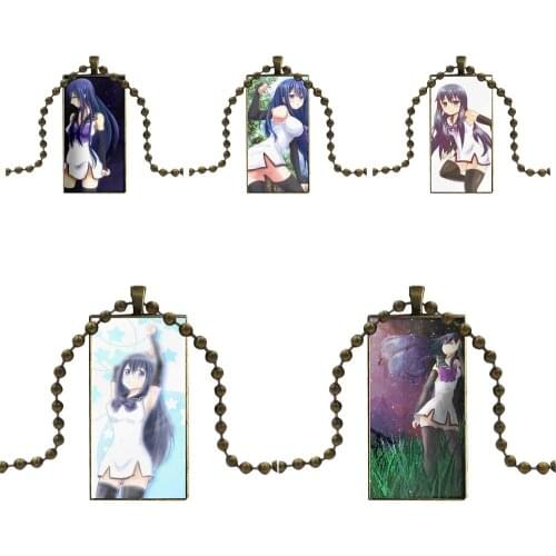 For Women Blackwing Anime Glass Cabochon Choker Pendant Rectangle Necklace Bronze Color Jewelry