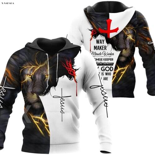 Jesus Way Maker Lion Christian Pattern Tattoo 3D Over Printed Hoodie Man Women Unisex Outwear Zipper Pullover Sweatshirt Casual
