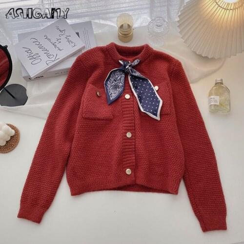 Ashgaily O Neck Cardigan For Women Vintage Sweaters Long sleeve Knitted Tops Spring Autumn Casual Fashion Female Warm Coat