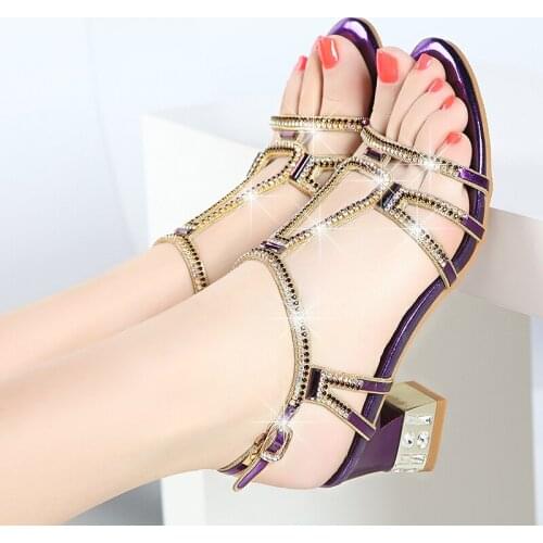Summer rhinestone sandals feminine fashion thick heel crystal diamond sandals women