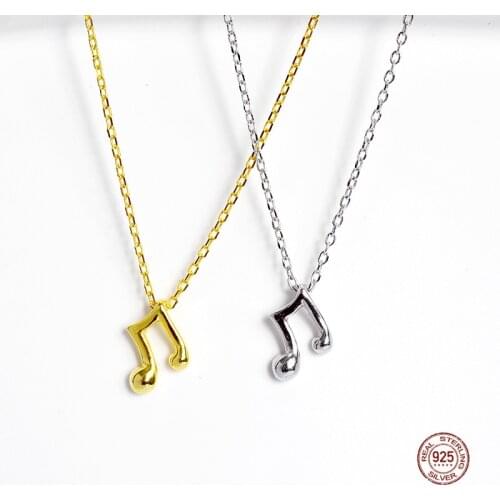 LKO 925 Sterling Silver Necklace Chic Music Note Minimalism Charm Pendant Clavicle Necklace For Women Fashion Jewelry Gift