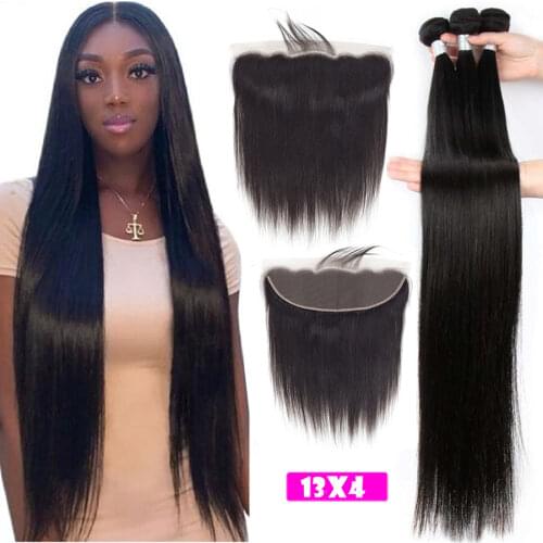 Malaysian Straight Hair Lace Frontal With Bundles Remy Hair 3 Bundles With Lace Frontal Closure Ear to Ear Frontal With Bundles