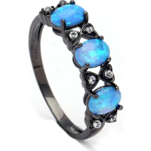 Fashion Blue Fire opal jewelry New Bow tie style engagement finger rings for women Wedding Gift Black Jewelry Drop shipping