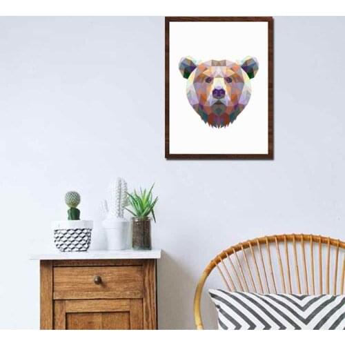 HAOCHU Cartoon Geometry Brown Bear Living Room Home Decor Painting Print Poster Simple Nordic Wall Picture Canvas Painting