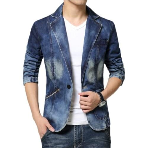 2019 Spring Slim Fit Denim Jacket Suit Men Fashion Brand Mens Blazer Men Casual Washed Suit Jean Jacket Men Large Size 4XL