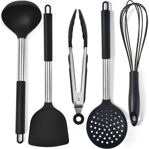 5Pcs Silicone Kitchen Utensils Set Non-stick Kitchenware Cooking Tools Spoon Spatula Ladle Egg Beaters Tools Metal Handle
