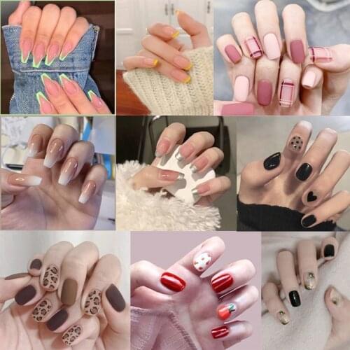 24PCS Fake Nails Art Tips Press On False With Designs Set Detachable French Full Cover Artificial Nails Art DIY Manicure Tool