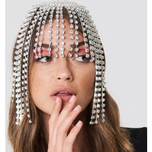 New Bridal Headbands Rhinestone Forehead Headpiece Tassel Head Chain for Women Crystal Chain Flapper Cap Headpiece Hair Jewelry